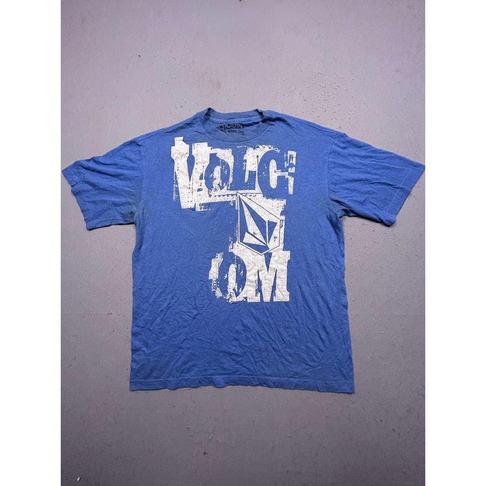 Volcom Basic Tee Cotton Polyester Blue Graphic Print XL Mens